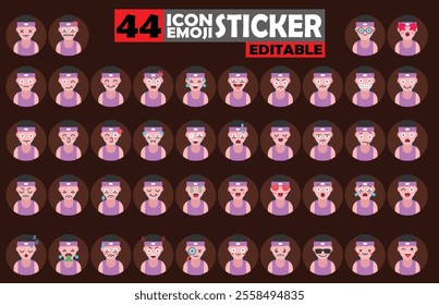 Set of user avatar Fitness Emoji Sticker Icon Set – Expressive Cartoon Faces Fitness for Social Media, Apps, and Creative Designs