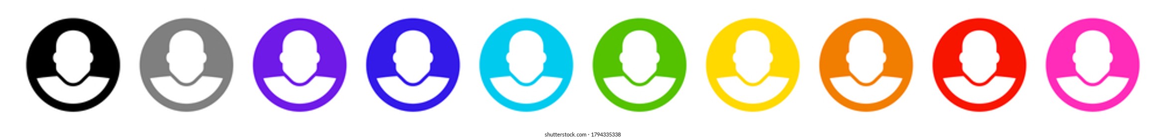 Set user avatar icon, button, profile symbol, flat person icon. Vector illustration.