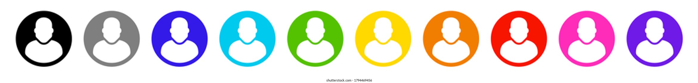 Set user avatar icon, button, profile symbol, flat person icon. Vector illustration.