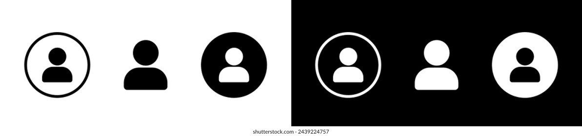 Set user avatar icon, button, profile symbol, flat person icon. User profile login or access authentication icon. Two-tone version on black and white background, vector 10 eps.