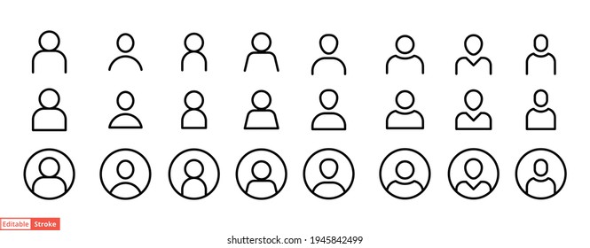 Set of user and avatar line icon. Simple outline style. Human, login, person, man, people, neutral, single, head concept for web design. Vector illustration isolated. Editable stroke EPS 10.