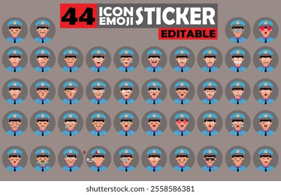 Set of User Avatar Policeman Emoji Sticker Icon Set – Expressive Cartoon Faces Policeman for Social Media, Apps, and Creative Designs