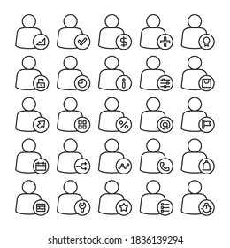 set of user avatar and profile line icons vector