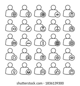 set of user avatar and profile line icons vector