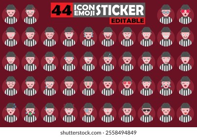 Set of user avatar Referee Emoji Sticker Icon Set – Expressive Cartoon Faces Referee for Social Media, Apps, and Creative Designs