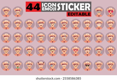 Set of User Avatar Sheriff Emoji Sticker Icon Set – Expressive Cartoon Faces Sheriff for Social Media, Apps, and Creative Designs