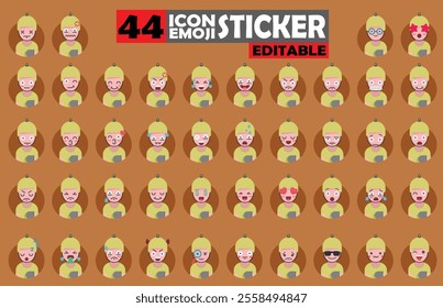 Set of user avatar Skater Emoji Sticker Icon Set – Expressive Cartoon Faces Skater for Social Media, Apps, and Creative Designs