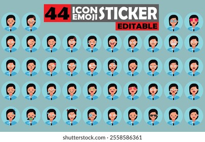 Set of User Avatar Stewardess Emoji Sticker Icon Set – Expressive Cartoon Faces Stewardess for Social Media, Apps, and Creative Designs