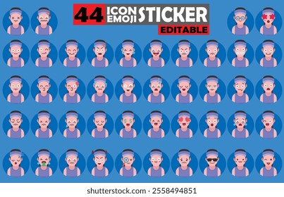 Set of user avatar Tennis Player Emoji Sticker Icon Set – Expressive Cartoon Faces Tennis Player for Social Media, Apps, and Creative Designs