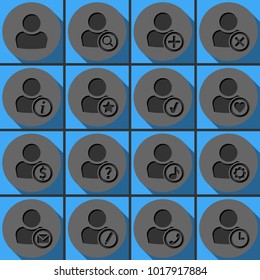 Set of user avatar vector icons. Round papercut pictogram with 3d effect.