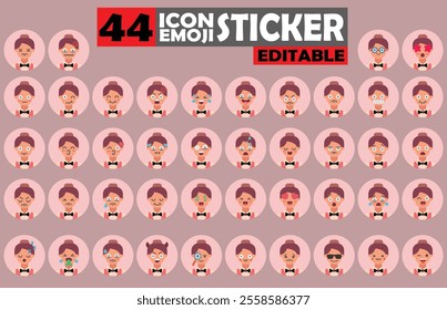 Set of User Avatar Waitress Emoji Sticker Icon Set – Expressive Cartoon Faces Waitress for Social Media, Apps, and Creative Designs