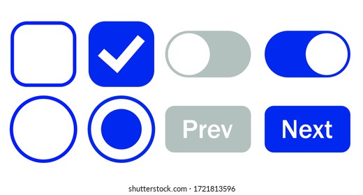 Set user controls. Check Box, Switchers, Slider, Software UI buttons. Web Elements for website development and mobile application design.