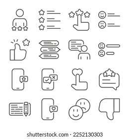 Set of User Feedback Outline Icon. Review, Like, Dislike, Rating, and more. Editable Stroke. Isolated on White Background. Vector