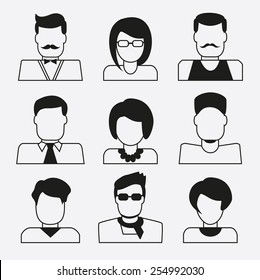Set of user icons. Linear avatars of women and men.