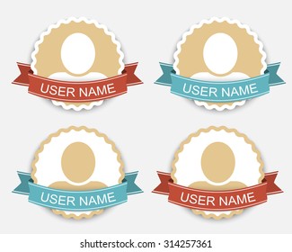 Set of user icons in retro style with ribbons of red and blue. Vector illustration. Set