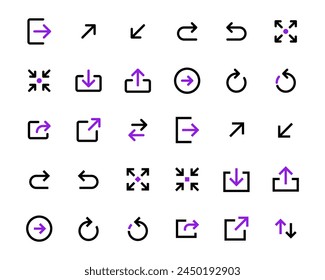 Set of User Interface Arrow Icon Vector Logo Illustration in Flat Outline Style 