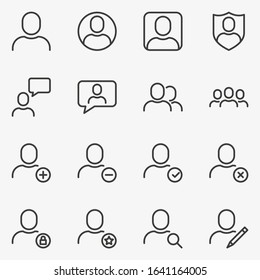 Set of user interface and avatars line black and white vector icon.