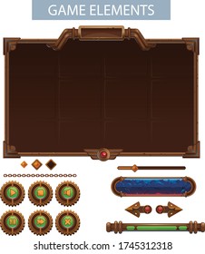 Set of user interface elements for mobile games, steampunk style