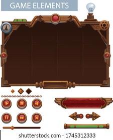 Set of user interface elements for mobile games, steampunk style