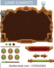 Set of user interface elements for mobile games, steampunk style