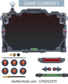 Set of user interface elements for mobile games, steampunk style