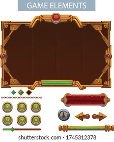 Set of user interface elements for mobile games, steampunk style