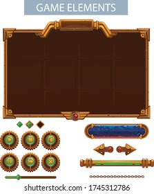 Set of user interface elements for mobile games, steampunk style