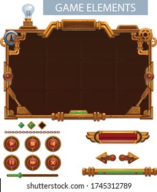 Set of user interface elements for mobile games, steampunk style