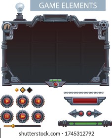 Set of user interface elements for mobile games, steampunk style