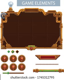 Set of user interface elements for mobile games, steampunk style