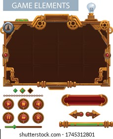 Set of user interface elements for mobile games, steampunk style