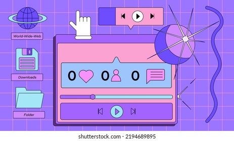 Set of user interface elements in retro y2k vaporwave style.