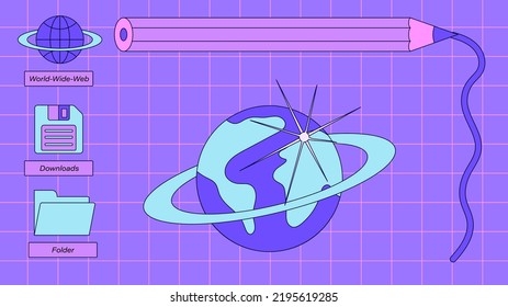 Set Of User Interface Elements In Retro Y2k Vaporwave Style.