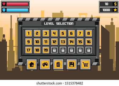 Set of user interface elements with robot theme for creating sci-fi video games