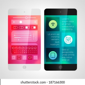 Set of User Interface Elements. Technology Flat Design Style. Mobile Phone Template. Infographic Elements. Thin Line Icons Collection. Blurred Background.