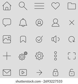 Conjunto de ícones da interface do usuário isolados em segundo plano. Símbolos modernos, simples, vetores para design de site, aplicativo móvel, ui. Ilustração de vetor