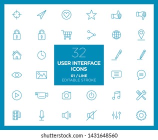 Set of User interface icons in line
