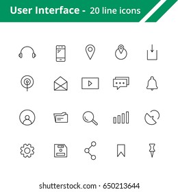 Set of user interface icons. Line icons for web and mobile interfaces.