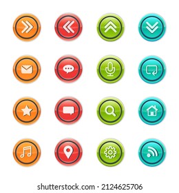 Set of User Interface Icons. Media, support and communication vector signs in round buttons