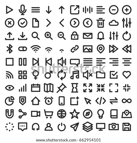 Set of user interface icons on bold line style