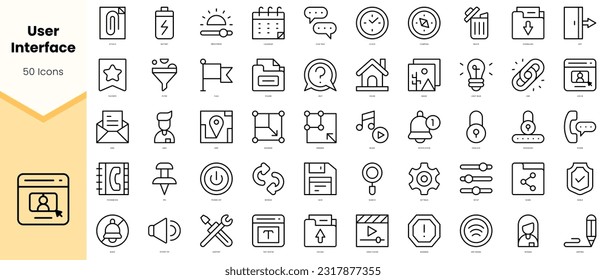 Set of user interface Icons. Simple line art style icons pack. Vector illustration