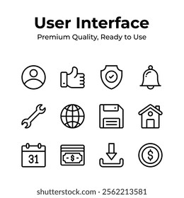 A set of user interface icons in trendy style