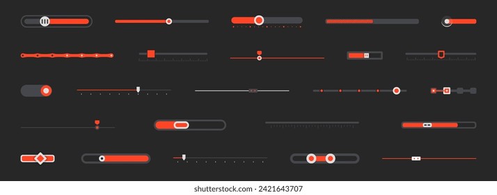 Set of user interface sliders bar. Orange slider bar collection