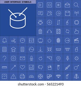 Set of User Interface Symbols Icons. Contains such Icons as Videocamera, Location Pin, Speedometer, Magic Stick, Printer, Headphone, Refresh Sign, Deny Sign and more. Editable Vector. Pixel Perfect.