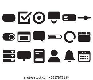 Set of user interface and web navigation icons with interface navigation technology checkbox notification calendar settings collection webdesign