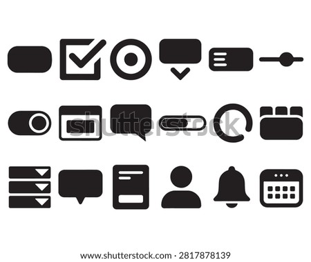 Set of user interface and web navigation icons with interface navigation technology checkbox notification calendar settings collection webdesign