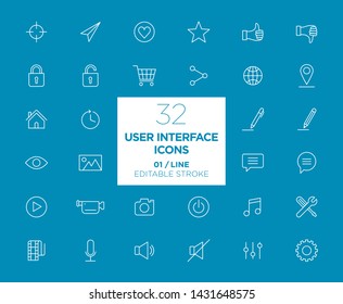 Set of User interface white icons in line