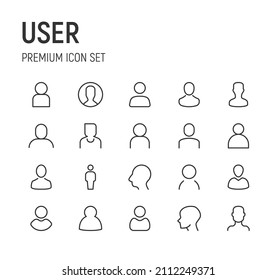 Set of user line icons. Premium pack of signs in trendy style. Pixel perfect objects for UI, apps and web. 