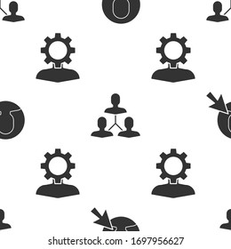 Set User of man in business suit, Project team base and Human with gear inside on seamless pattern. Vector
