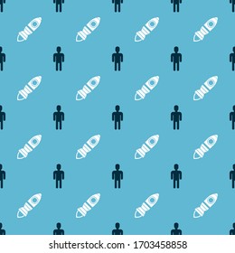 Set User of man in business suit and Rocket ship with fire on seamless pattern. Vector